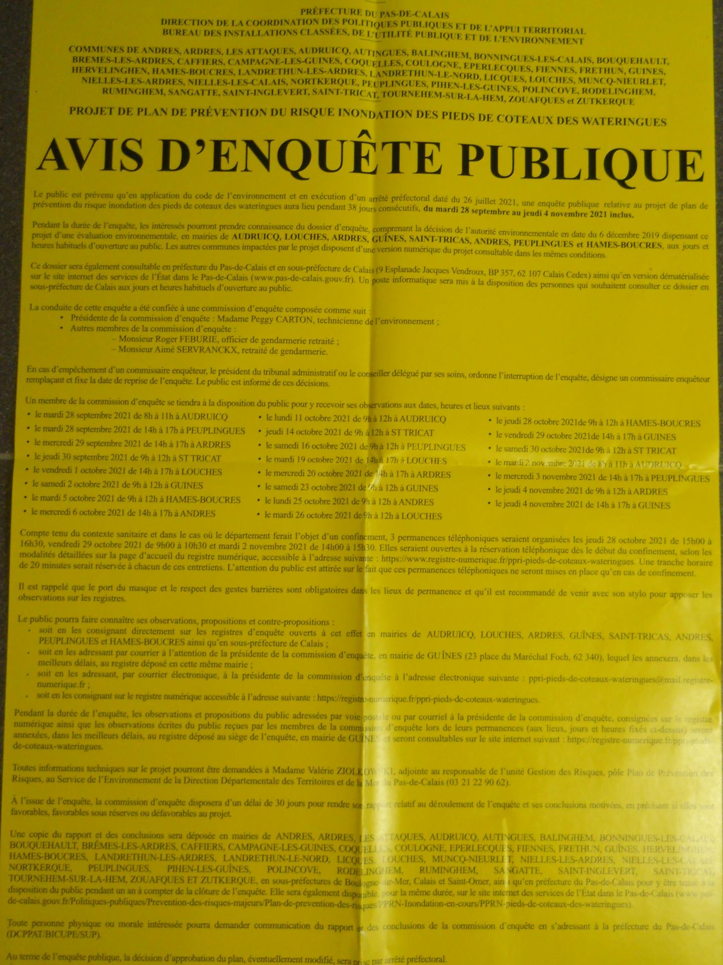 Avis enquete publique ppri coteaux des wateringues