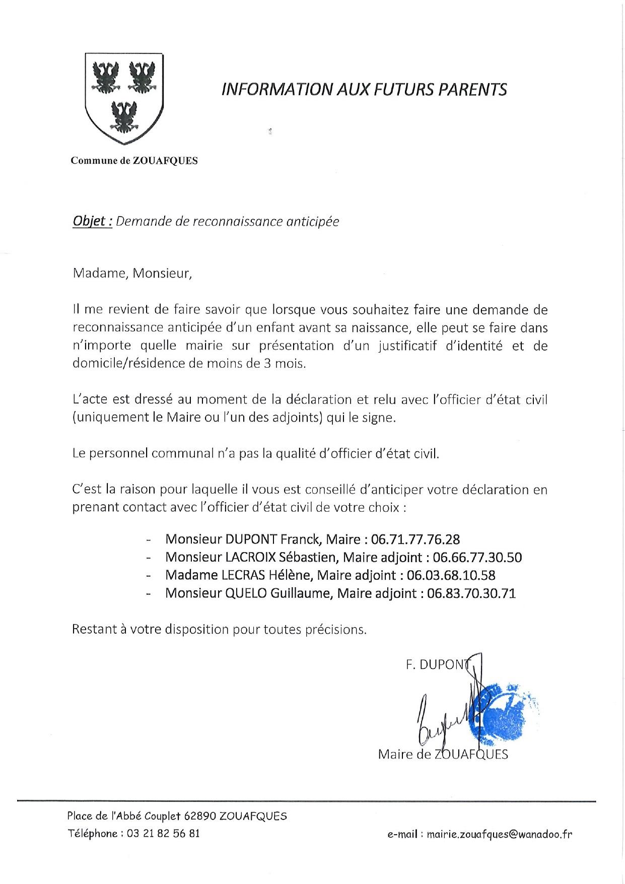 Information aux futurs parents 1