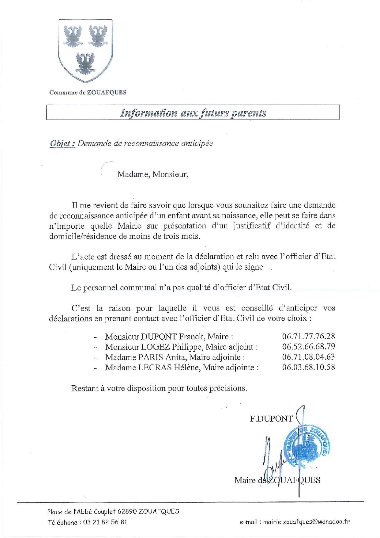 Information aux futurs parents