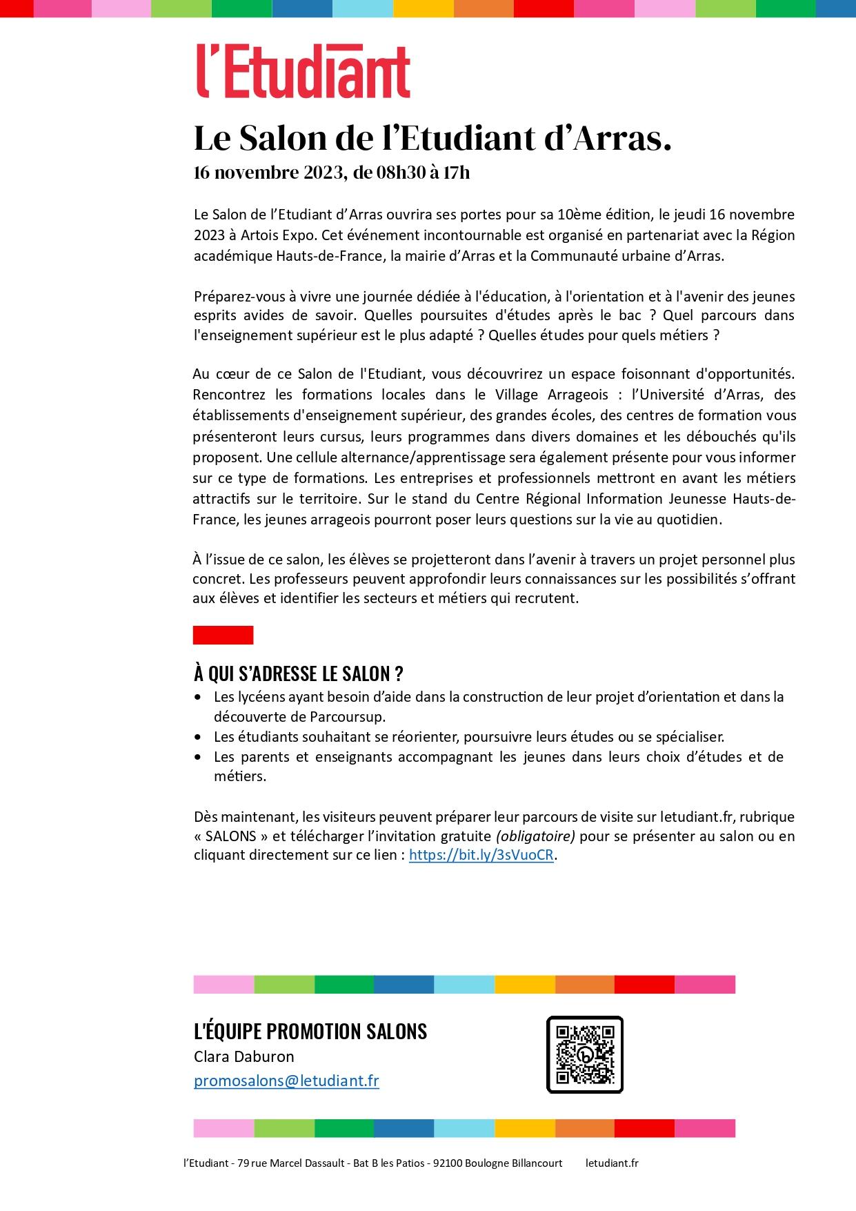 Salon etudiant arras novembre 2023