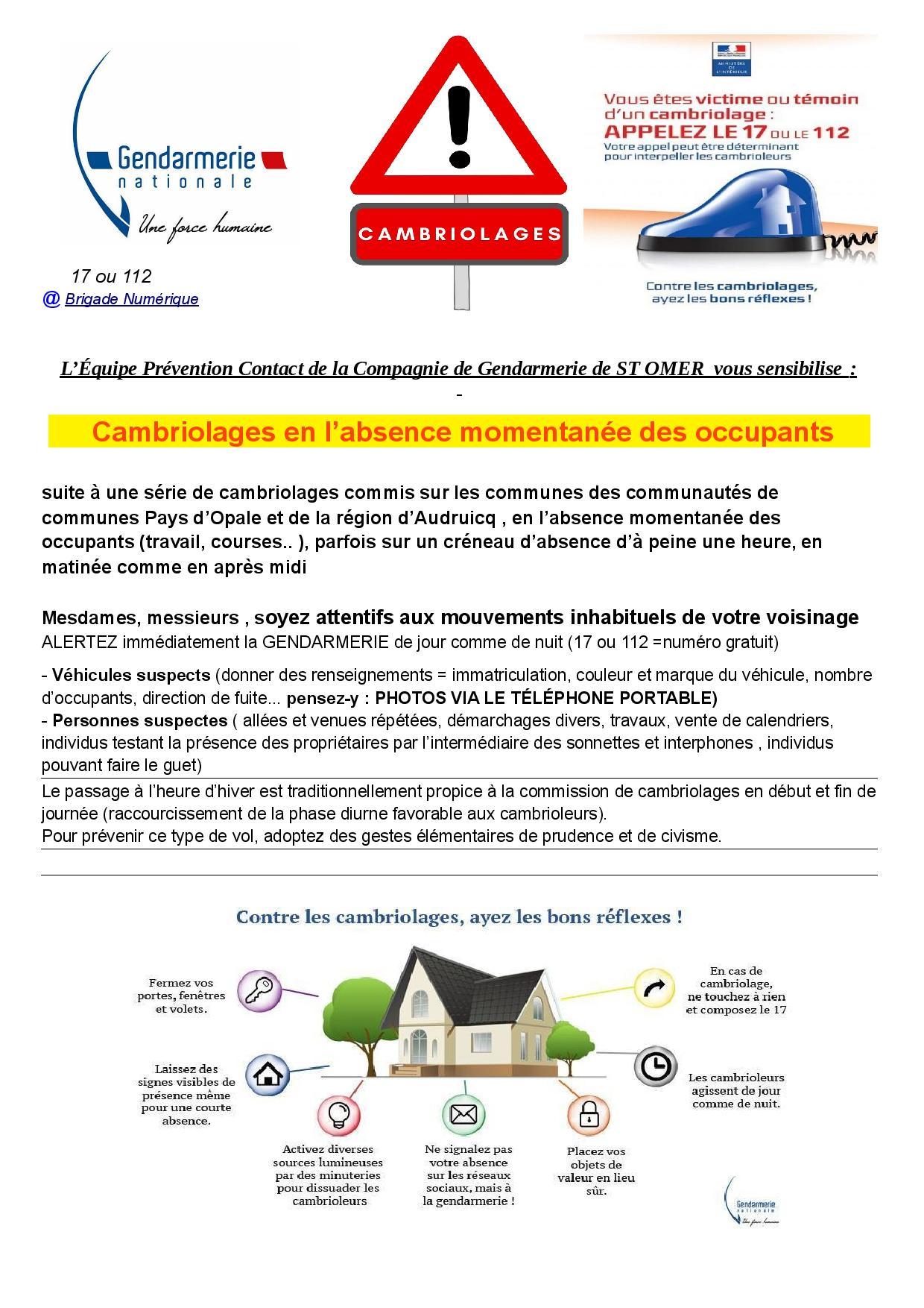 Sensibilisation cambriolages janvier 2023